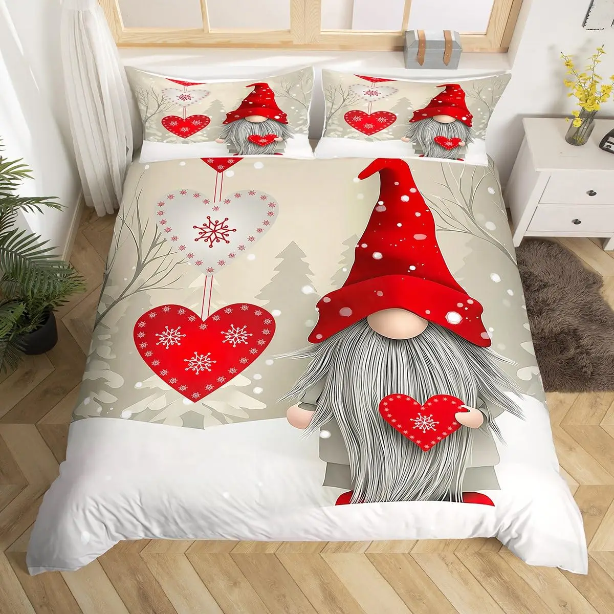 Santa Claus Twin Queen Duvet Cover, Merry Christmas Bedding Set for Child Teens Room,Cartoon Comforter Cover, Xmas Decor Bed Set
