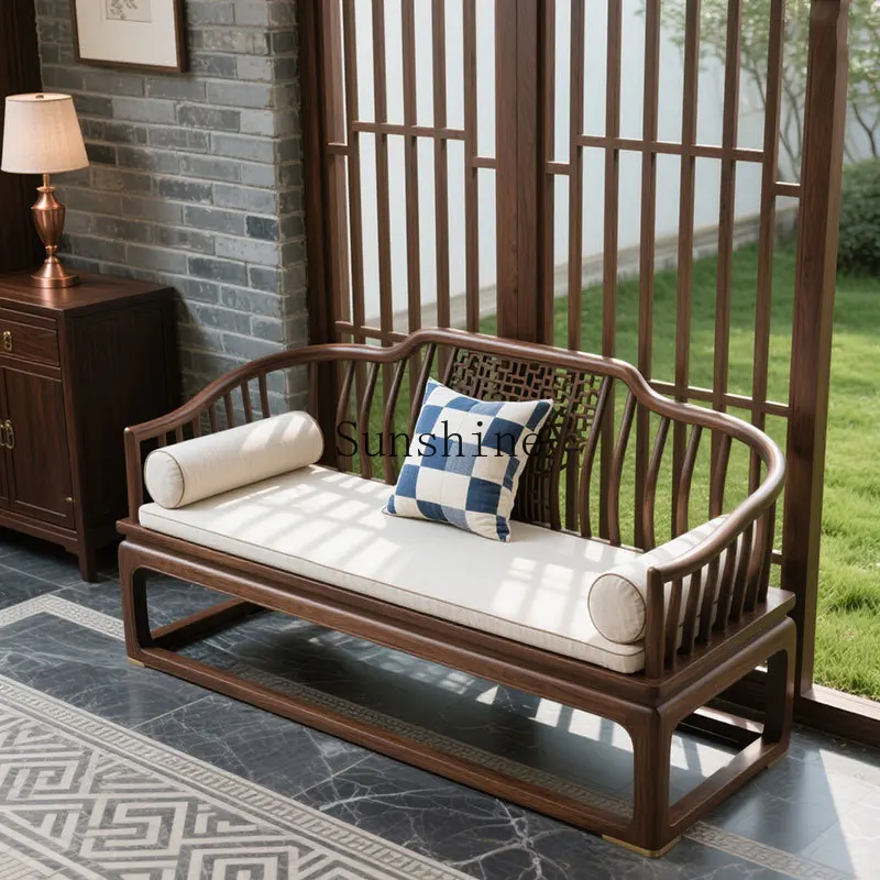 

New Chinese-style solid wood beauty couch curved backrest hollow carved hotel B & B