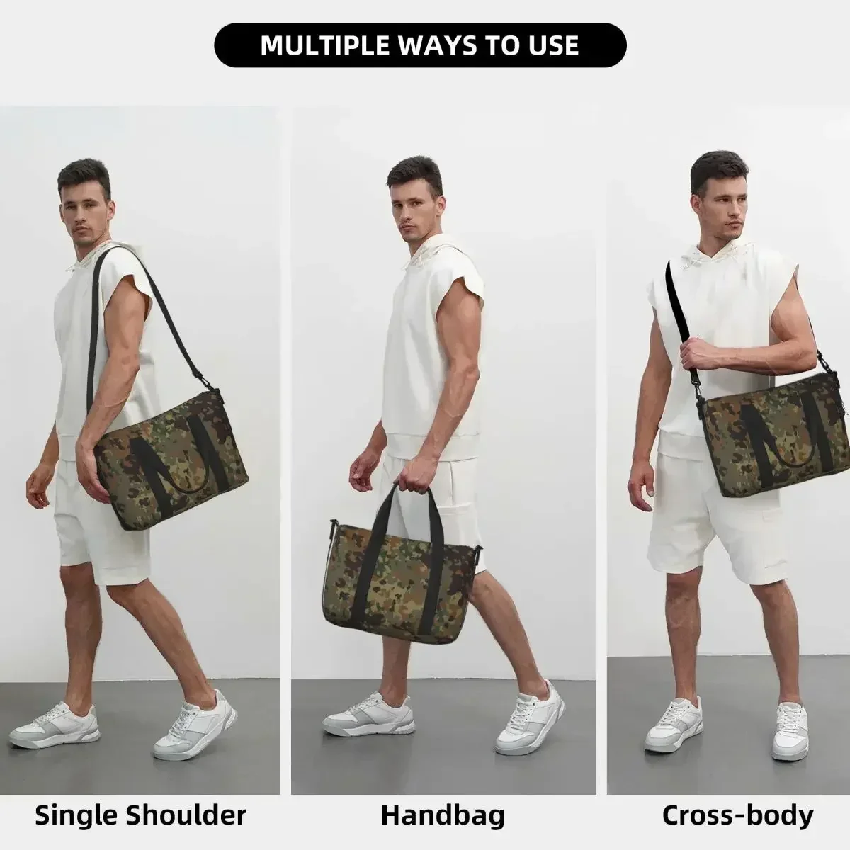 

WW2 Germany Military Splinter Camo Splittertarn Camouflage Beach Travel Bag Tote Bags for Gym Women Shopping Duffle Shoulder Bag