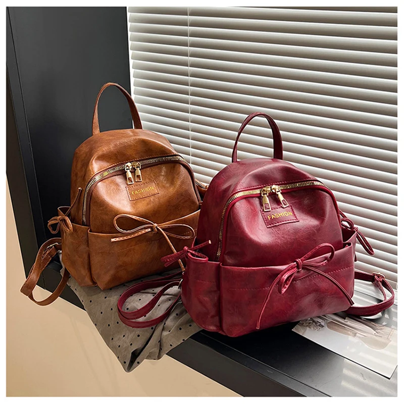 

Women Fashion Backpack College Student Classroom PU Leather Simple Bag Autumn Winter New Commuting Lightweight Double Shoulder