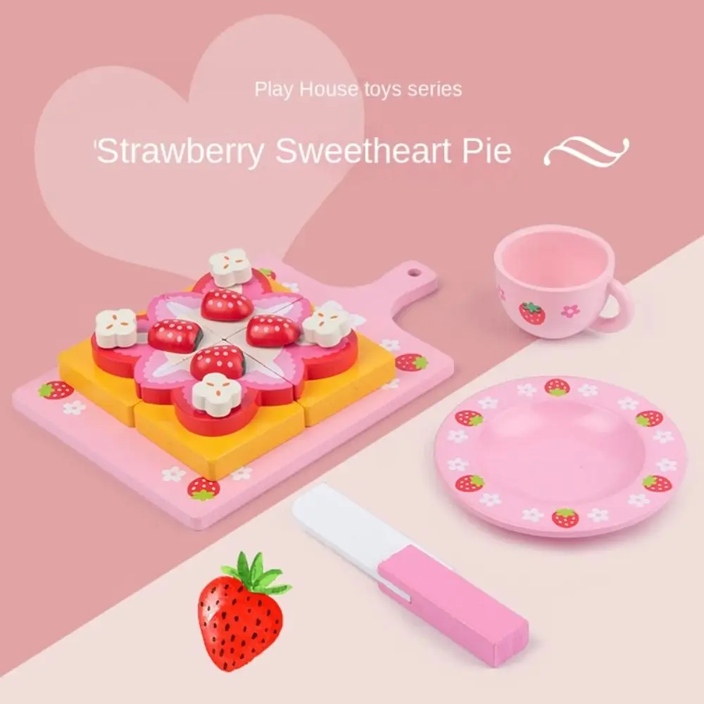 Drewniane zabawki symulujące ciasto w kształcie truskawki, podwójny tort urodzinowy, wykwintne wykonanie, zabawki do zabawy w kuchni, jedzenie.