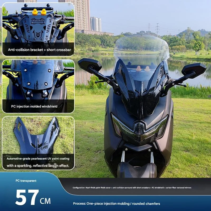 For 2025 Yamaha NMAX155 Windshield Glass, Thickened PC Front Fairing, Mirror Relocation Mod Accessories