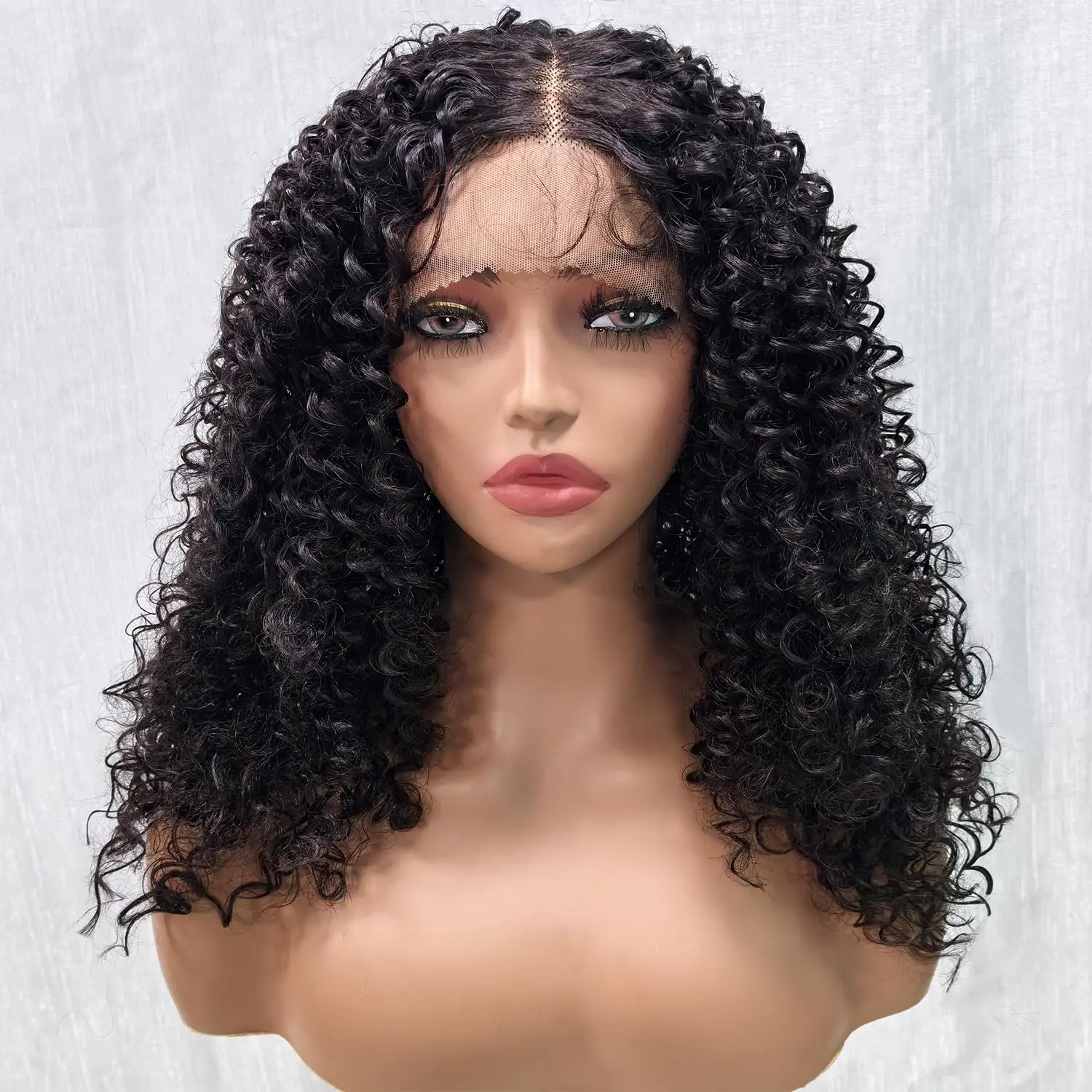 SOKU Short Kinky Curly Lace Front Wigs Synthetic with Middle Part Lace Wigs Pre Plucked Heat Resistant Wavy Wig for Black Women