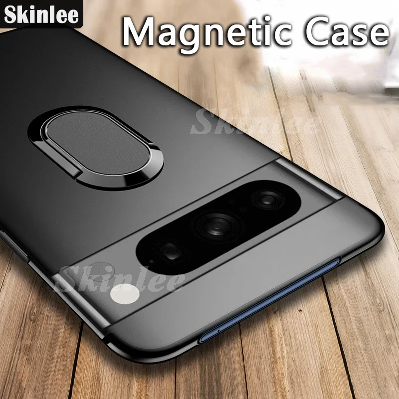 Skinlee For Google Pixel 8 Pro Case With Holder Ring Solid Color Silicone Shockproof Cover For Google Pixel 8A Back Coque