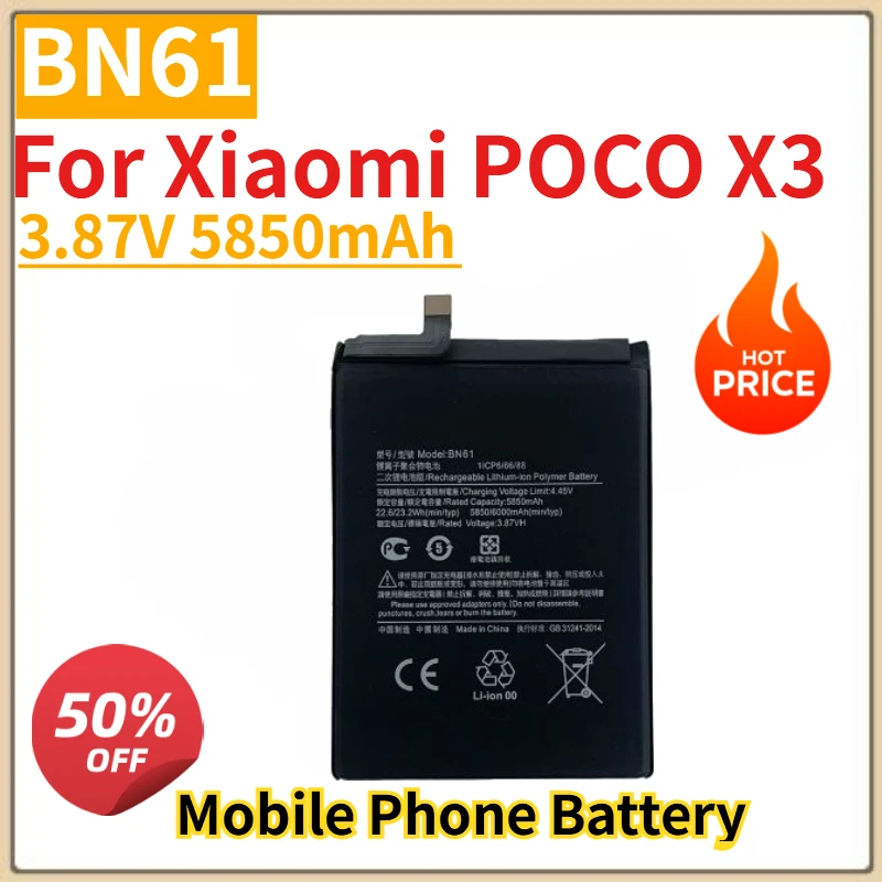 

New 3.87V 5060/5850mAh Mobile Phone Battery BN57 BN61 for Xiaomi POCO X3 POCO X3 NFC/POCO X3PRO Replacement Battery