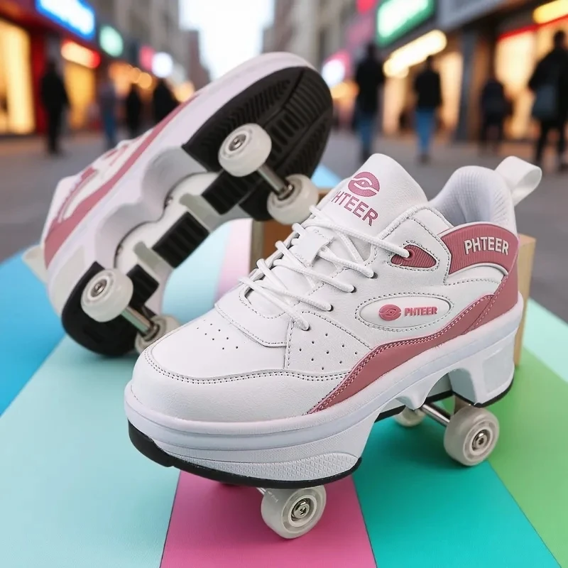 

Kids Deformation Roller Skates Shoes 4 Wheels Parkour Sport Roller Shoes Children Girls Boys Roller Skates Unisex Adult Sneakers