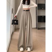 Pantalones de traje informales fluidos de cintura alta para mujer, pantalones de pierna ancha rectos sueltos, longitud hasta el suelo para primavera y otoño