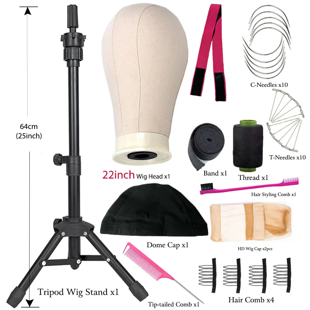 Wig Stand Tripod with Head,Canvas Wig Head Stand with Mannequin Head for Wigs,Manikin Head Block Set for Wigs Making Display