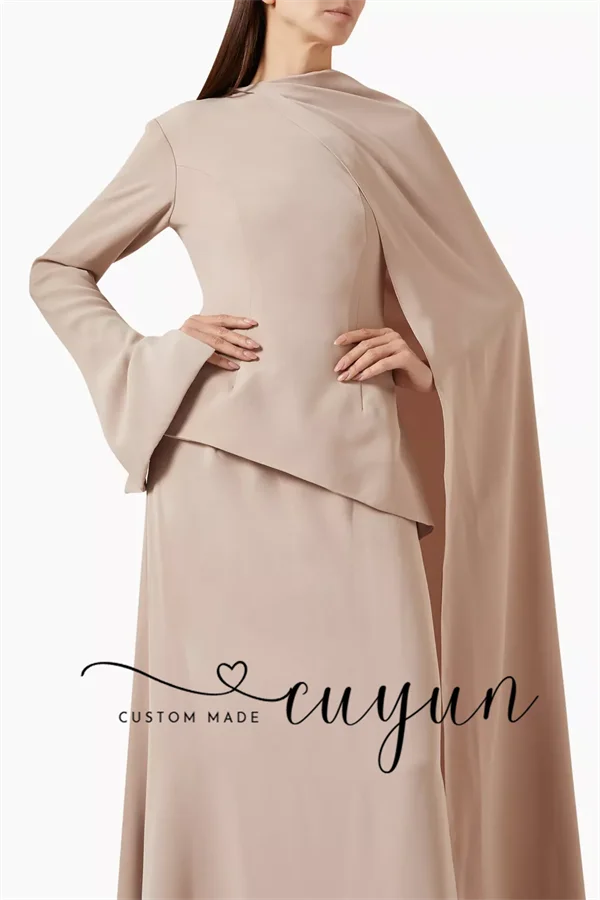 Cuyun personalizado cáqui modesto tornozelo comprimento vestido de baile mangas compridas elegante saudita feminino vestido de festa de casamento convidado wear