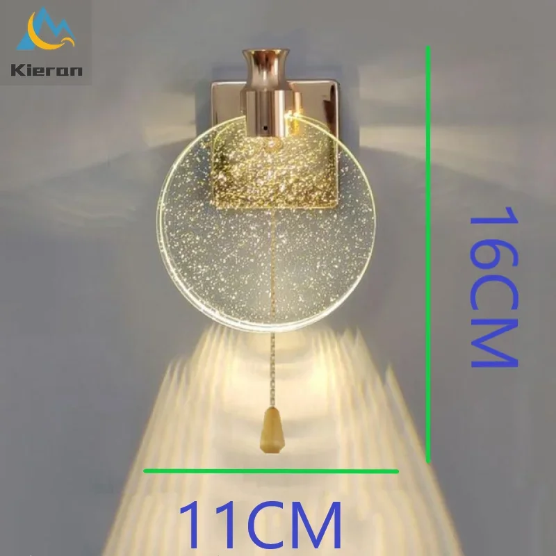 Nowoczesne ciągnąć linę przełącznik kryształ lampy ścienne LED sypialnia salon łazienka lampki nocne kinkiety lustro do dekoracji domu kinkiet