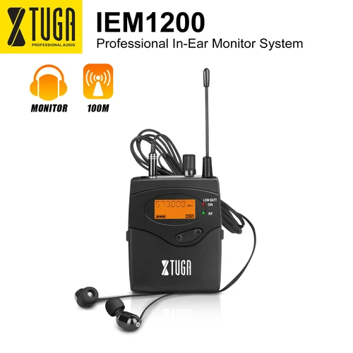 Imagen 1 del producto XTUGA IEM1200 550-580Mhz sistema de Monitor de oído monitoreo de receptor de mochila individual con auricular carcasa de plástico inalámbrica