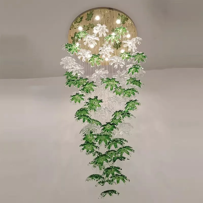 Hanging stairs crystal petal chandelier villa lobby main light hotel lobby duplex