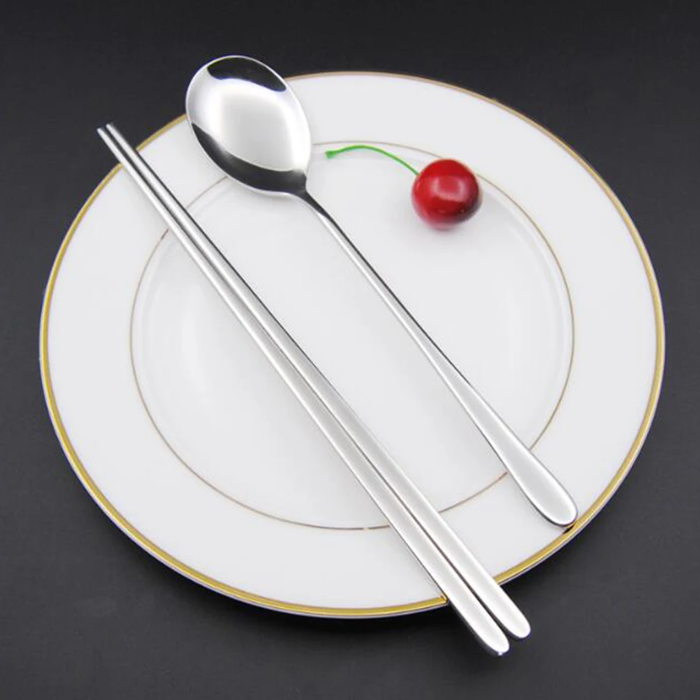 

Набор ложек для еды из нержавеющей стали, легкий портативный набор посуды в корейском стиле, зеркальный лак, столовые приборы на каждый день