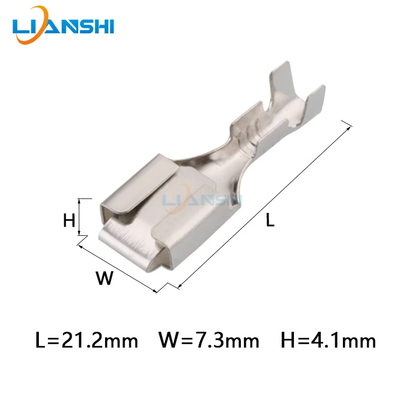 DJ621-B6.3A 100Pcs Copper Tin Plated Female Spade Terminal Crimp for Automotive EV Agricultural Harness 0.5-0.8mm²