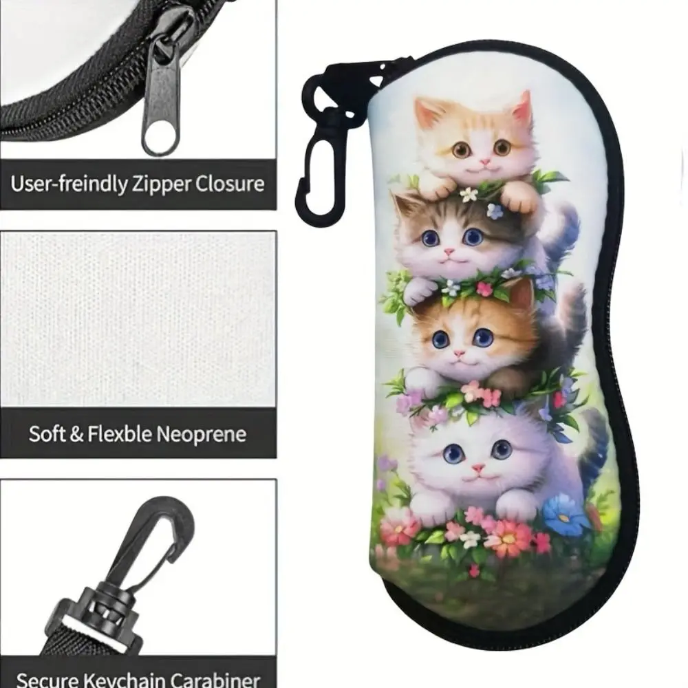 Bolsa de armazenamento de óculos de sol de náilon com chaveiro cor sólida pendurado óculos de sol durável portátil bolsa acessórios de óculos