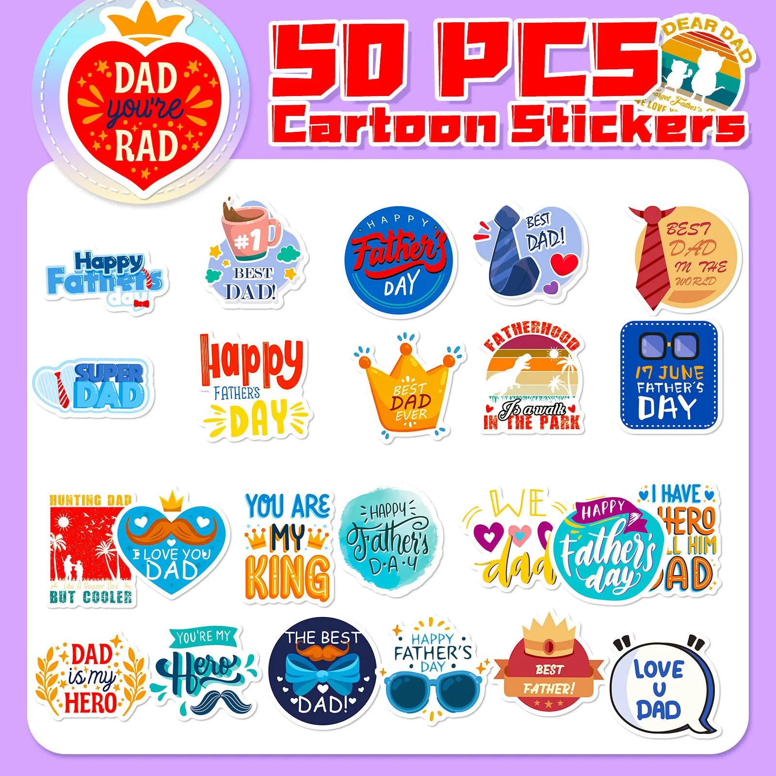 10/25/50pcs Father\'s Day Words Graffiti Stickers for DIY Envelope Gift Decor Suitcase Water Bottle Phone Laptop Scrapbooking