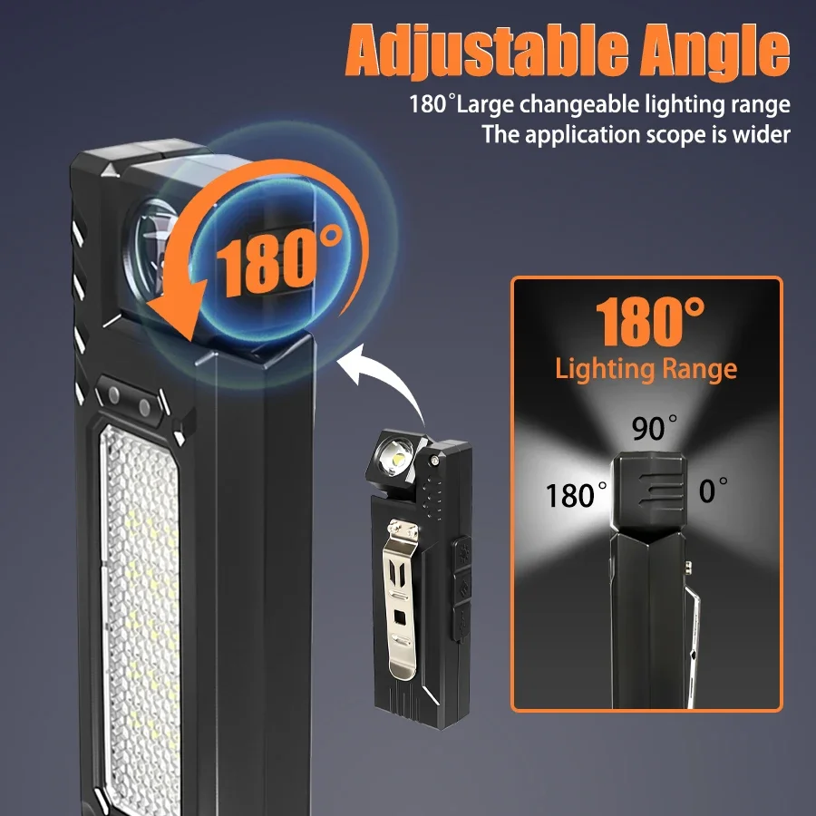 Lampu Kerja Portabel Multifungsi Lampu Kerja Berputar Lampu Perbaikan Magnetik Lampu Perbaikan Pengisian Daya USB Super Terang