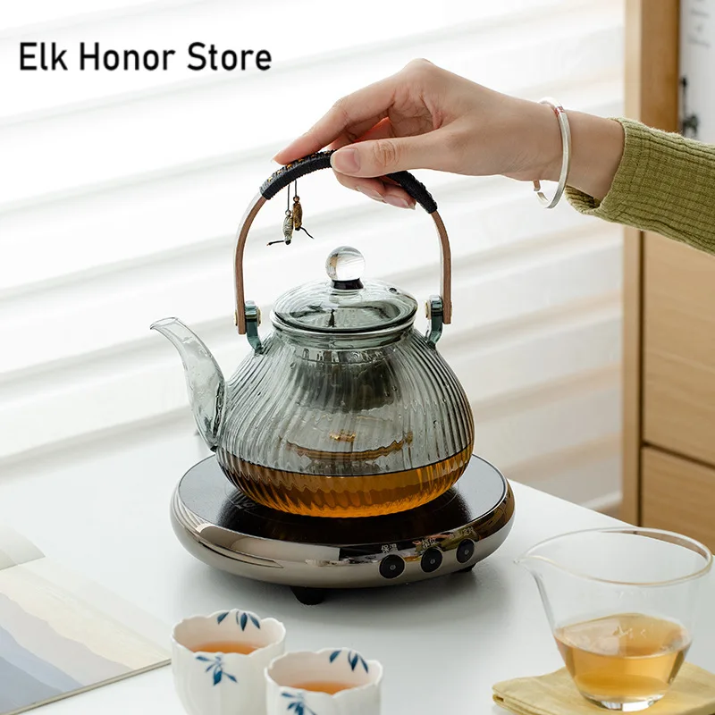 

900ml Starry Sky Gray Glass Teapot with Infuser Heat Resistant Flower Tea Kettle Transparent Tea Pot Portable Handle Pot Tea Set