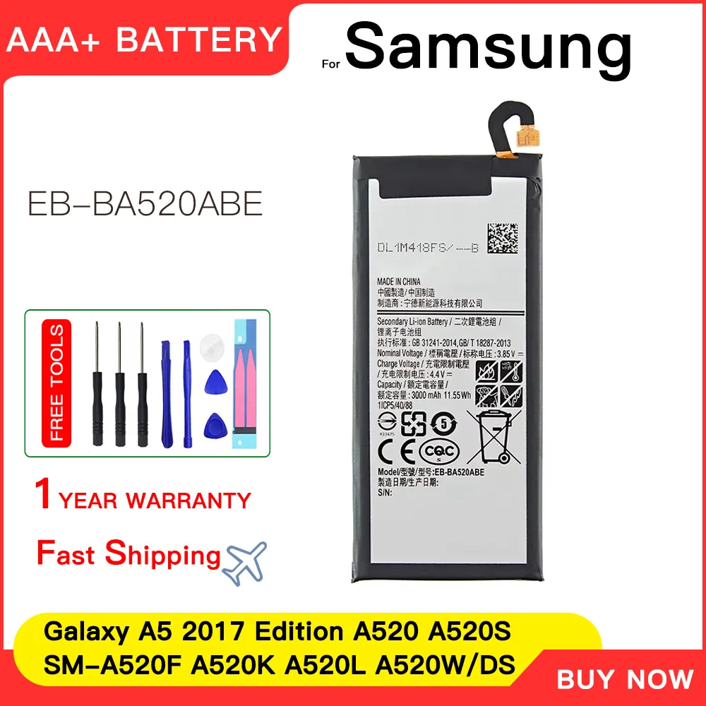 

Genuine New Battery For Samsung Galaxy Edition A5 2017 A520F SM-A520F Phone Battery EB-BA520ABE Batteria+Tools