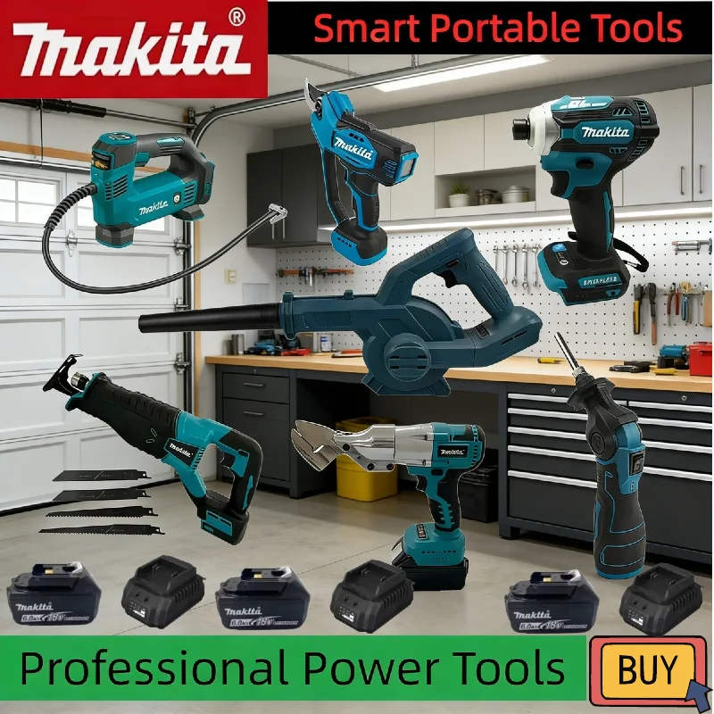 

Многофункциональные аккумуляторные инструменты Makita 18В: ударная дрель, аккумуляторный шуруповерт, электрическая сабельная пила