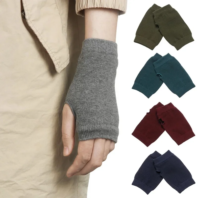 Winter Women Half Finger Gloves Stretchy Hand Wrist Arm Warmer Mittens Solid Color Wool Knitting Crochet