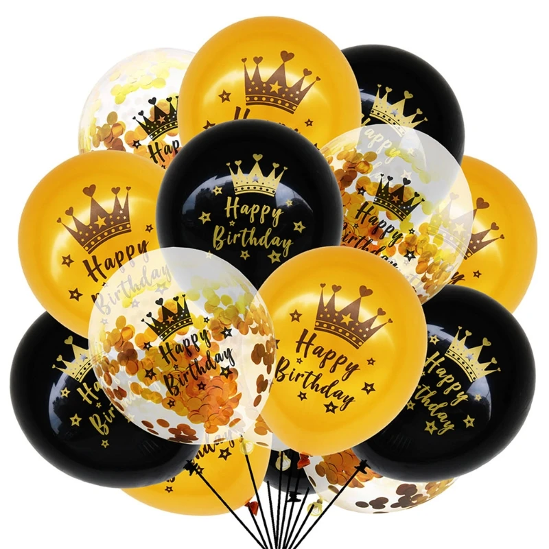 15Pcs 12 Inch Happy Birthday Latex Balloon Number 16/18/21/30/45/50/60 Printed Black Gold Balloons Party Decoration Supplies