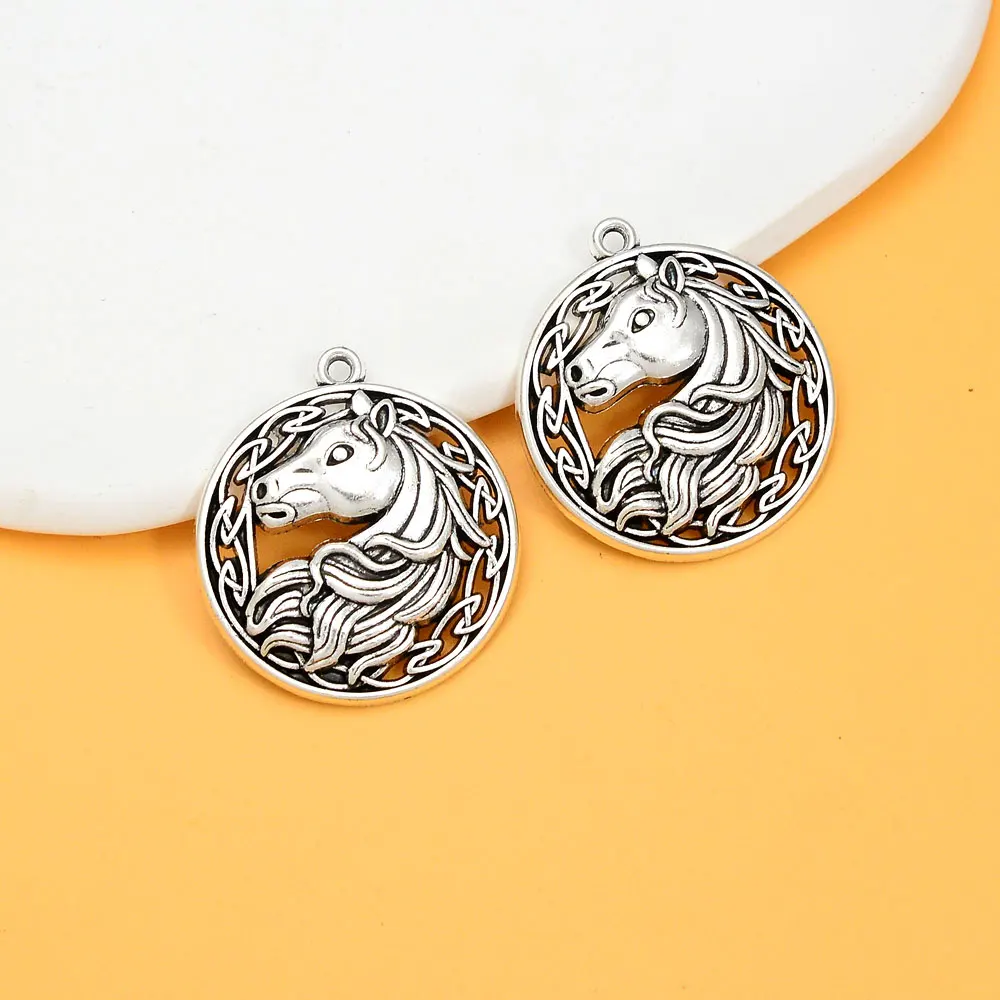 3pcs/Lots 30x33mm Antique Horse Charms Animals Pendant For DIY Necklace Keychain Jewelry Making Findings Supplies Accessories