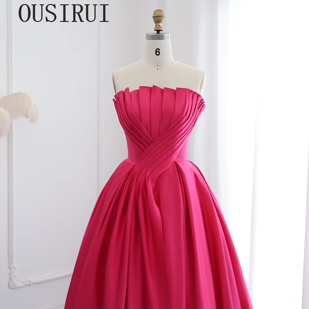 OUSIRUI Simple uchsia Satin Dubai Evening Dresses For Women Wedding 2024 Elegant Scalloped Long Formal A Line Host Party Gowns