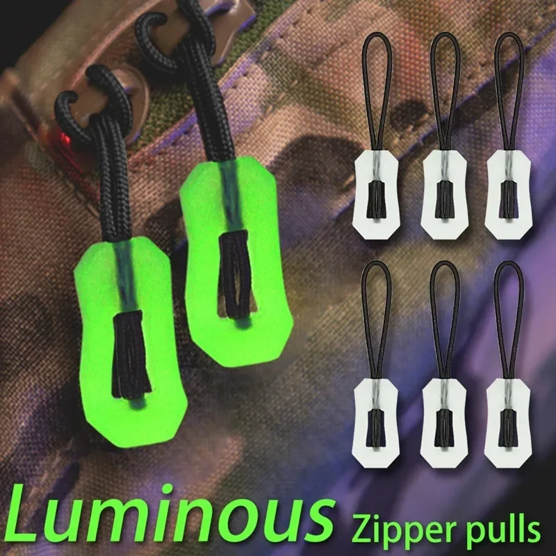 5Pcs Luminous Zipper Pull Zippers Handle Rope PVC Zips Slider Head Repair Kit Bag Clothes Jacket Sewing Supplies Accessories