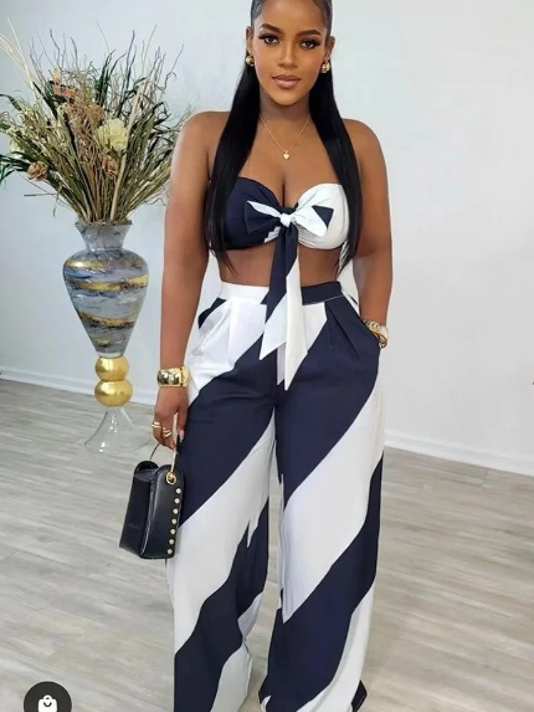 

Wmstar комплект из двух предметов, женская оптовая продажа, новая женская одежда, сексуальный модный комплект без бретелек с принтом, свободные широкие брюки, одинаковые