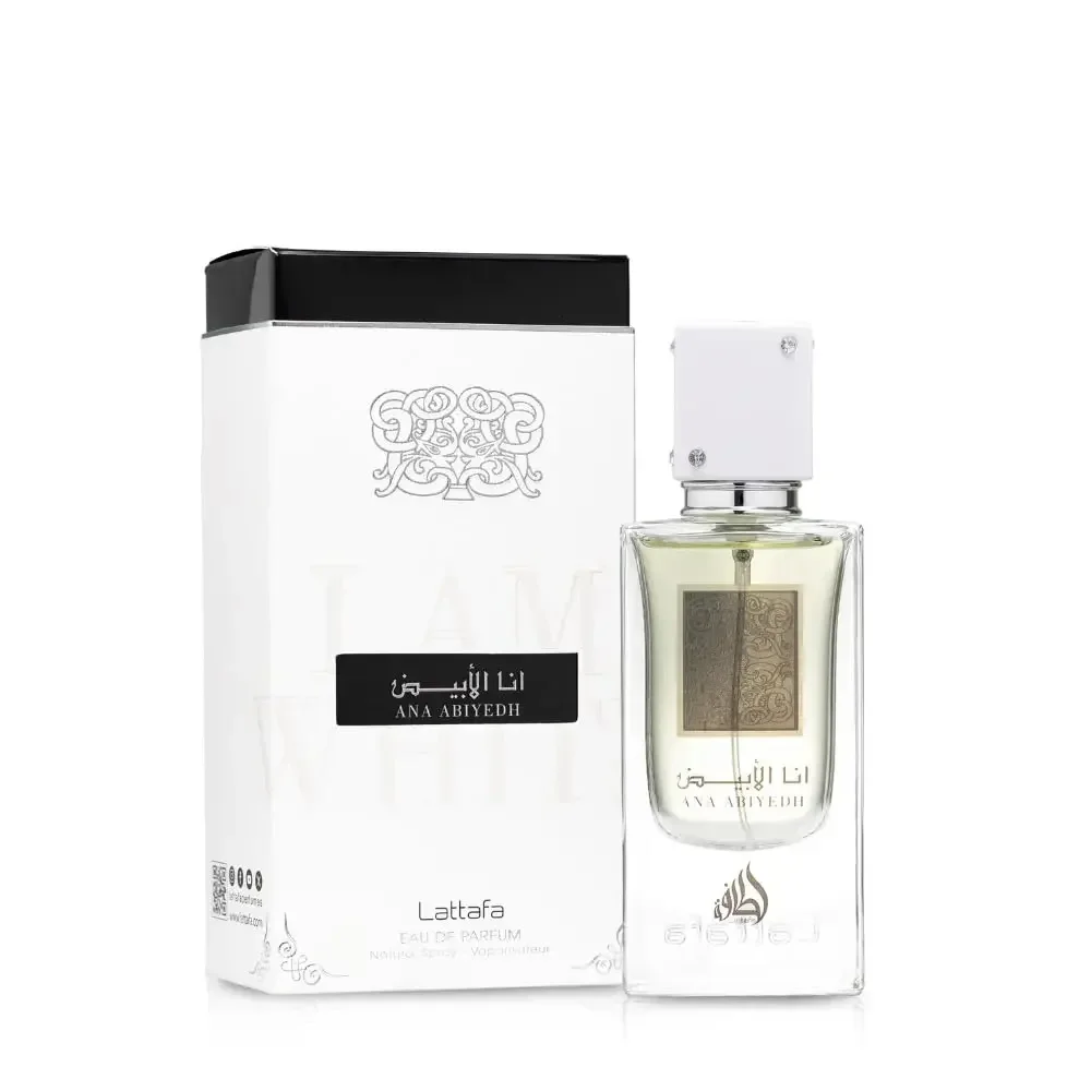 Lattafa Ana Abiyedh EDP 2,0 onças / 60ml – Perfume unissex de longa duração e musgo fresco, presente de feriado de luxo