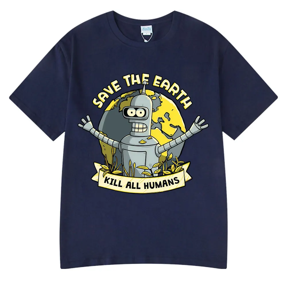 Save The Planet Kill All Humans Funny Robot T Shirts Men Women Clothing Retro Short Sleeve T-shirts Asian Size S-5XL