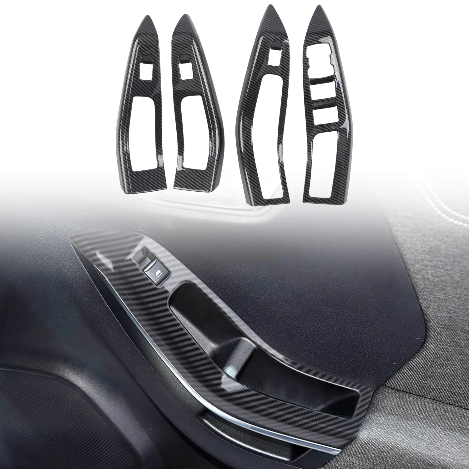 For Ford Puma 2019-2026 RHD LHD Car Accessories Window Rise Lift Control Switch Panel Cover Trim ABS Carbon Fiber Style 4PCS