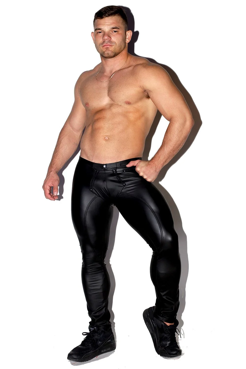 Abiti in pelle PU da uomo Sexy neri pantaloni attillati Wetlook Leggings elastici in ecopelle per uomo costumi per adulti Party Clubwear