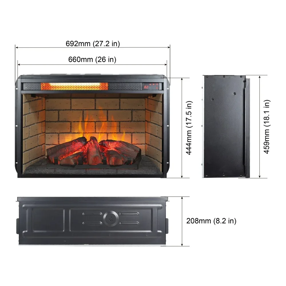 Inserciones de chimenea eléctrica, calentador de chimenea eléctrico de cuarzo infrarrojo, inserto de chimenea LED, pie libre, gabinete de chimeneas