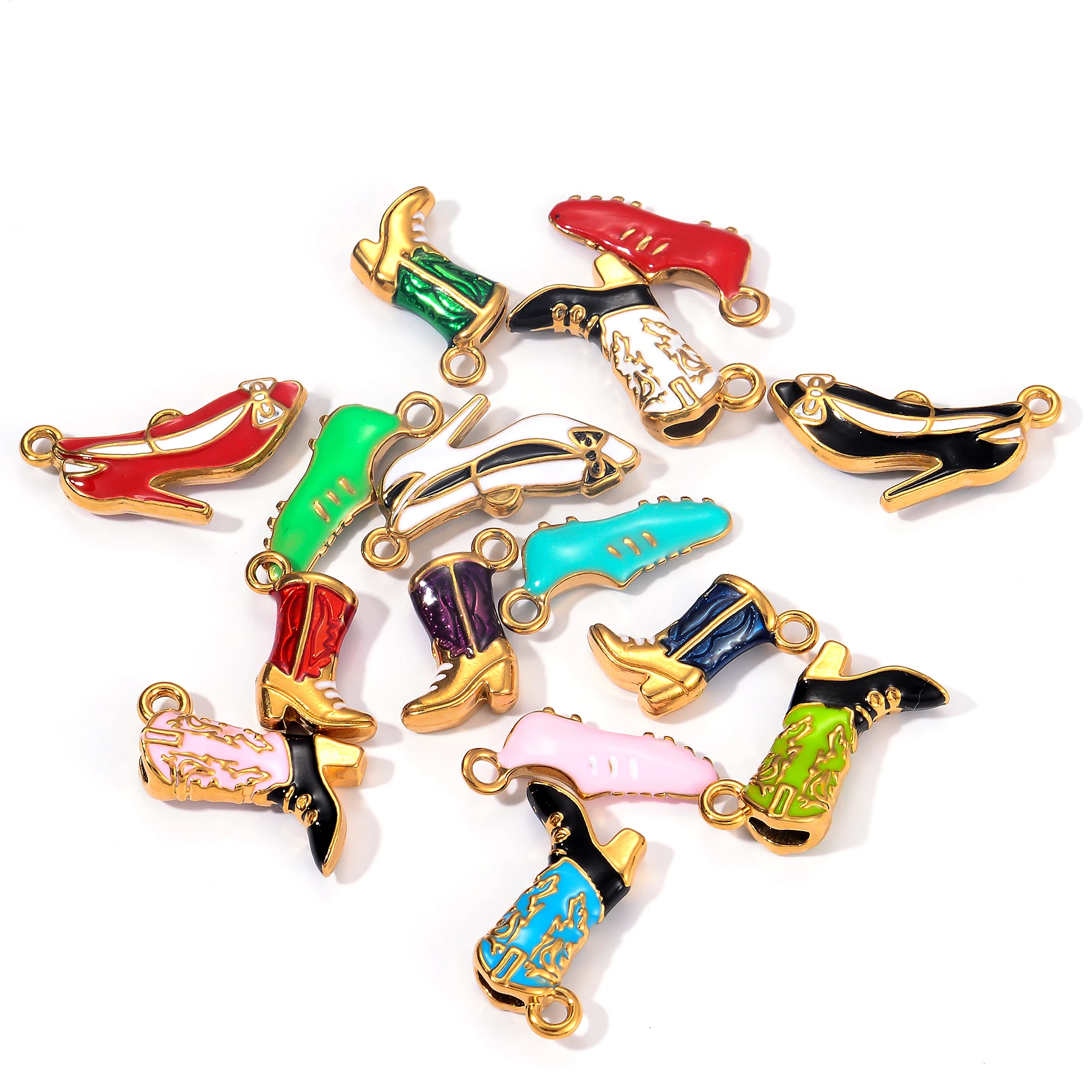 

10Pcs Wholesale Enamel Charms Boot Shoes Shape Stainless Steel Pendant for DIY Jewelry Making Necklace Earring Accessories