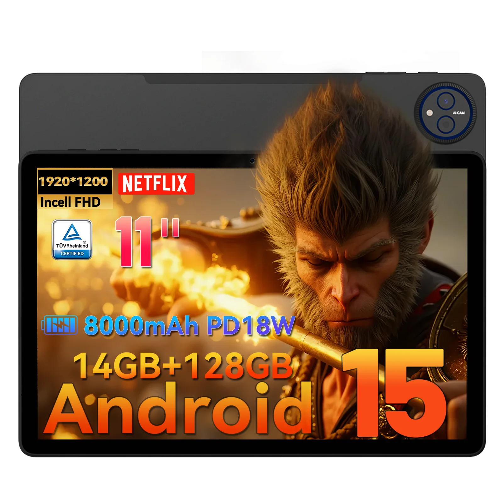 Headwolf WPad7 Android 15 Tablet van 11 inch, T606 CPU, 12 GB RAM, 128 GB ROM, IPS 1200*1920, 8000 mAh batterij, 4G SIM Tablet