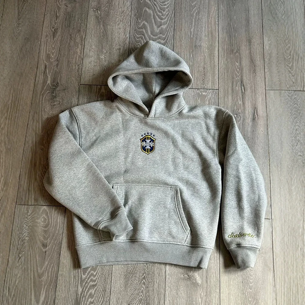 Autumn and winter new style men's casual letter computer embroidery pullover long sleeve gray hooded sweater