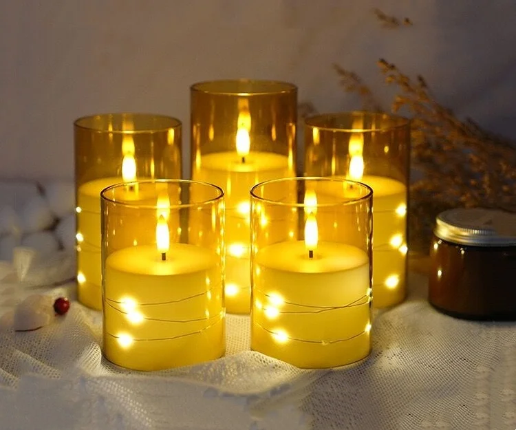 Remote controlled LED Candles 3D Flickering Candle f/Romantic Ambiance Home Decoration Acrylic Shell  with Embedded Star String