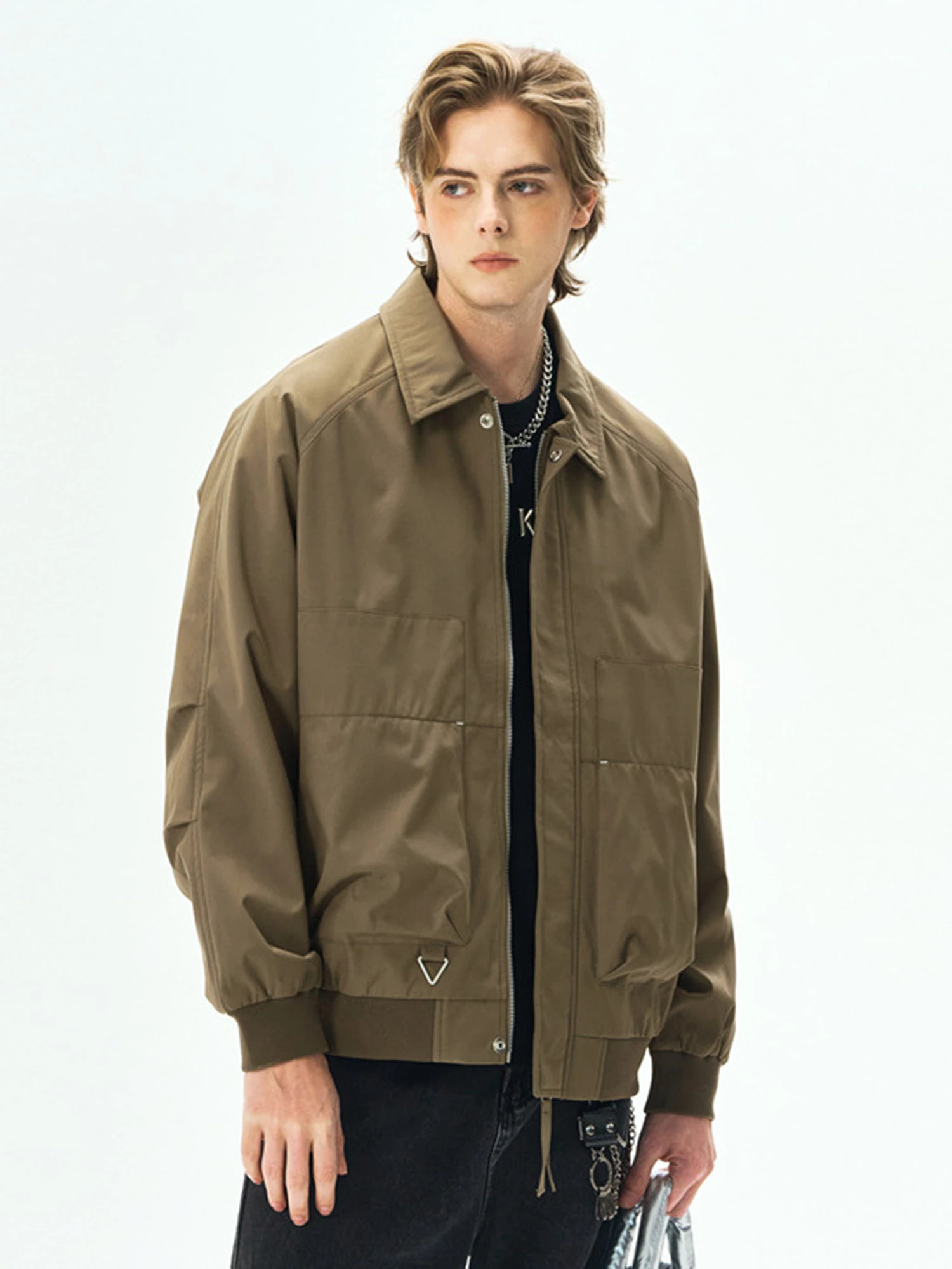 

Men's Workwear Jacket Lapel Collar Coat Vintage Windproof Water-Resistant Spring Fall Zip Up Utility Jacket with Large Pockets