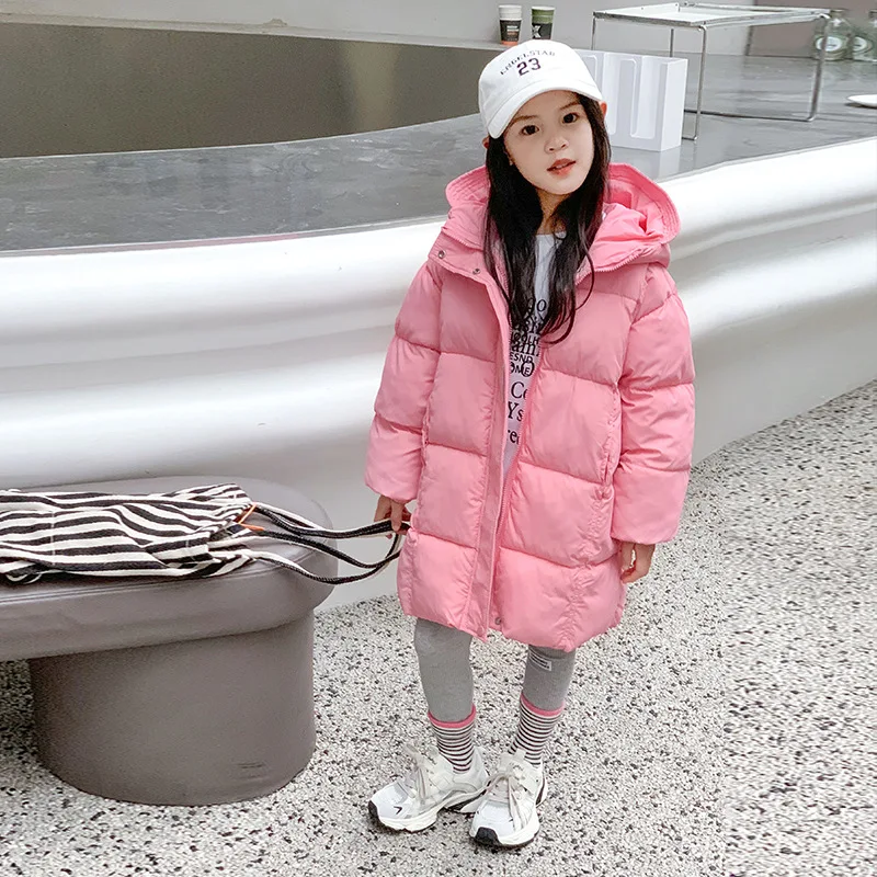 

Winter Warm Cotton Padded Girls Solid Coat Waterproof Large Lapel Clothes Waist Belt Children Outwear Parkas Snowsuit