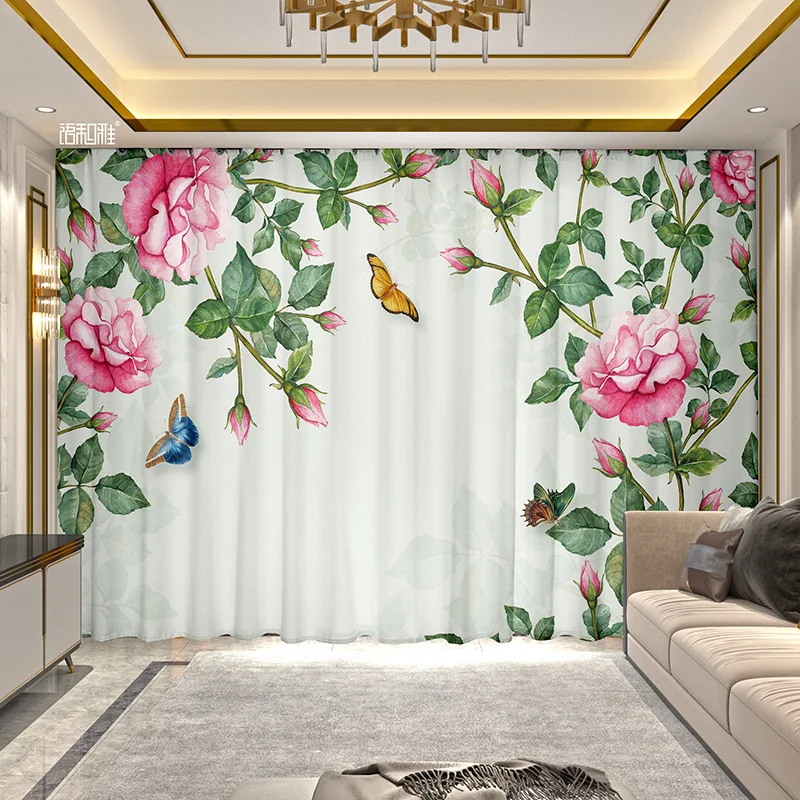 2 Panel Flower Rose Curtains for Girls Bedroom Living Room Floor-to-ceiling Window Kitchen Bathroom Blinds cortinas Drapes