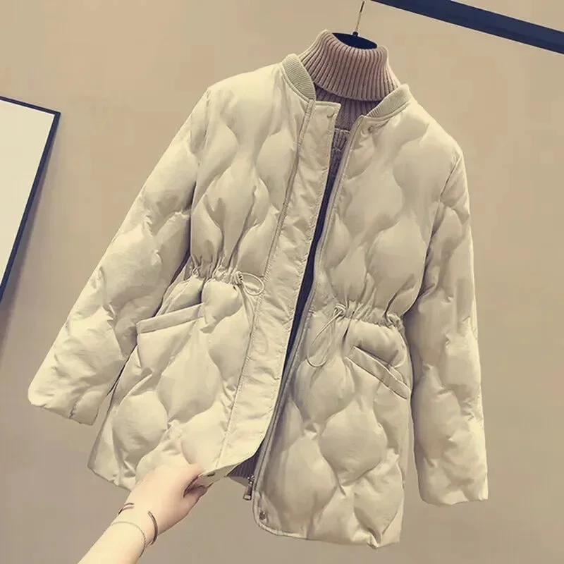 LIBIELIY 2025 New Winter Women Parkas Down Cotton Overcoat Female Casual Thick Warm Windproof Waist Padded Cotton Outwear Coat F