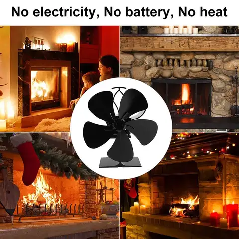 Wood Stove Fan, 5-Blade Fireplace Fan for Wood Burning Stove, Heat Powered Fan Blade Wood Log Burner Fireplace Fan Black
