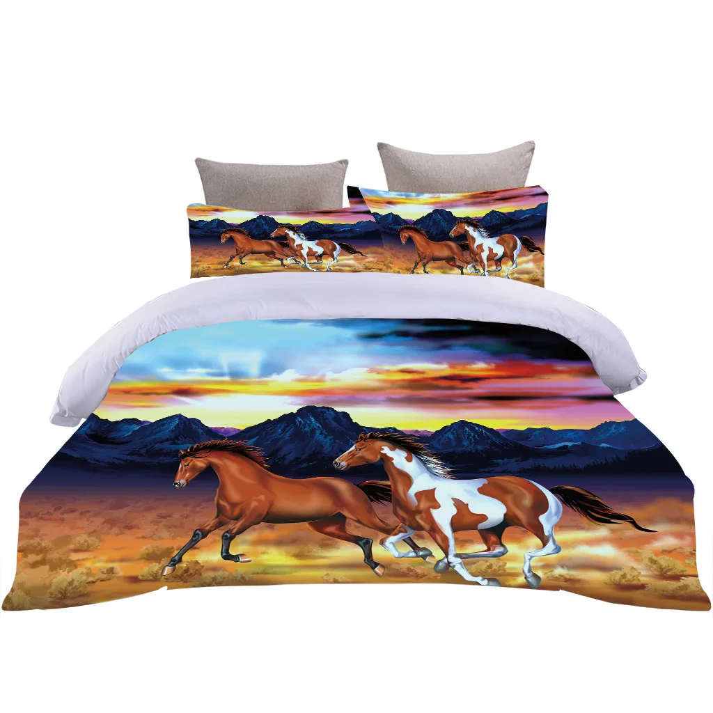 

HUANZHUANG Bedding Set Duvet Cover Set 3D Bedding Cartoon Animal Horse Digital Printing Bed Linen Queen Size Bedding Fashion Des