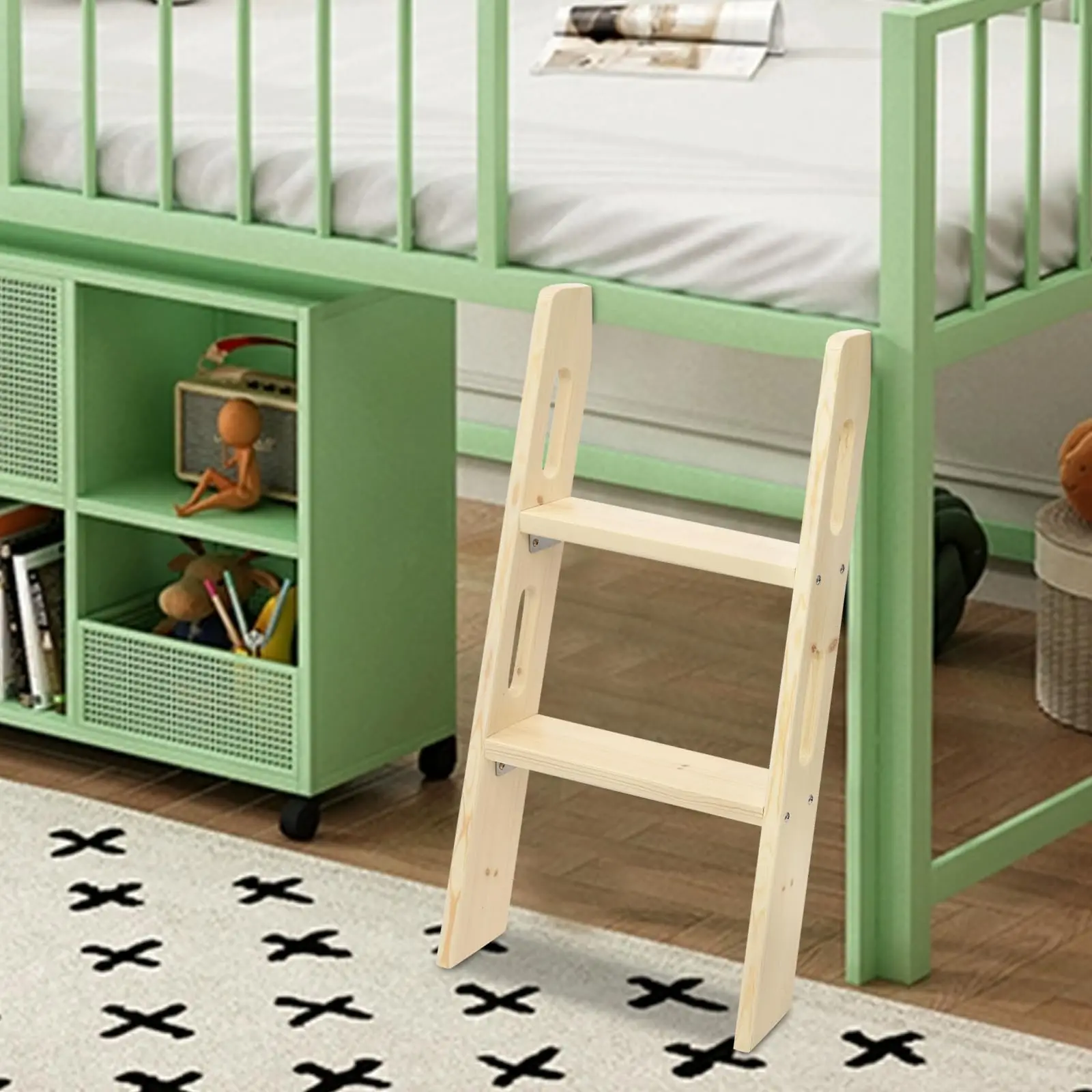 Solid Wood Bed Ladder, 30in Universal Smooth Edges Space-Saving Step Ladder W/Corner Connectors, Non Slip Long Climb Ladde for I