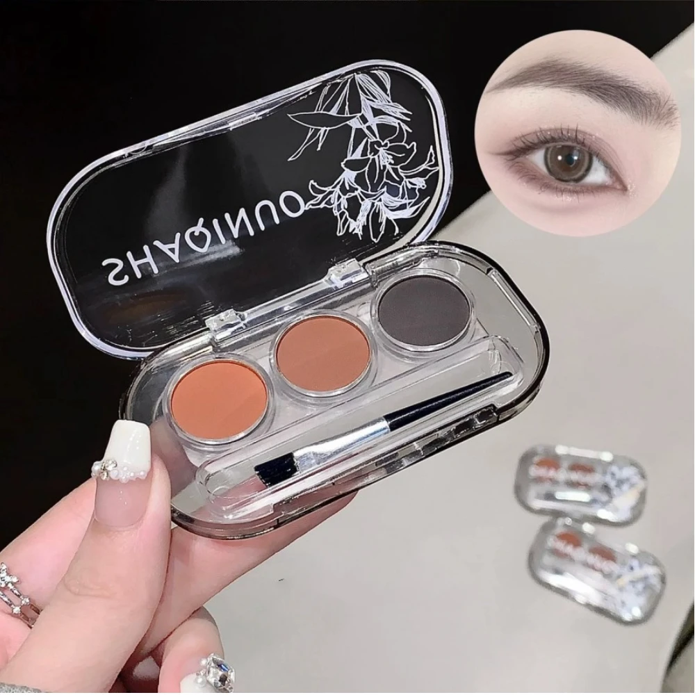 3-farbige Augenbrauen-Puder-Palette mit Augenbrauenpinsel, wasserfest, natürliche Farbwiedergabe, Augenbrauenpuder, langanhaltendes Make-up