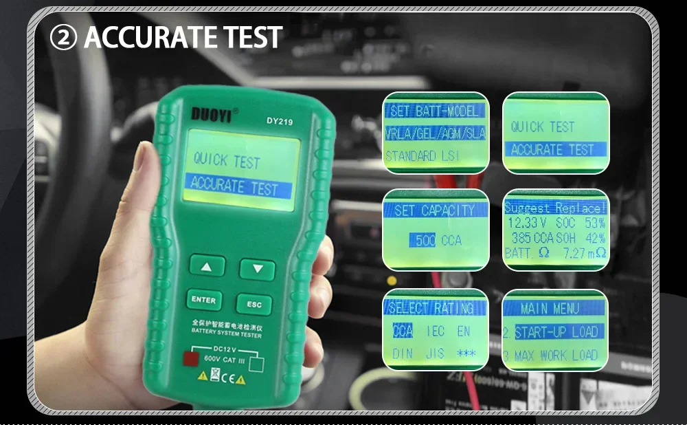 DUOYI DY219 12V Digitaler Batterietester Automotive AH 100-1000CCA Spannungs-Batterieanalysator Multifunktionales Diagnosewerkzeug – Detail 7