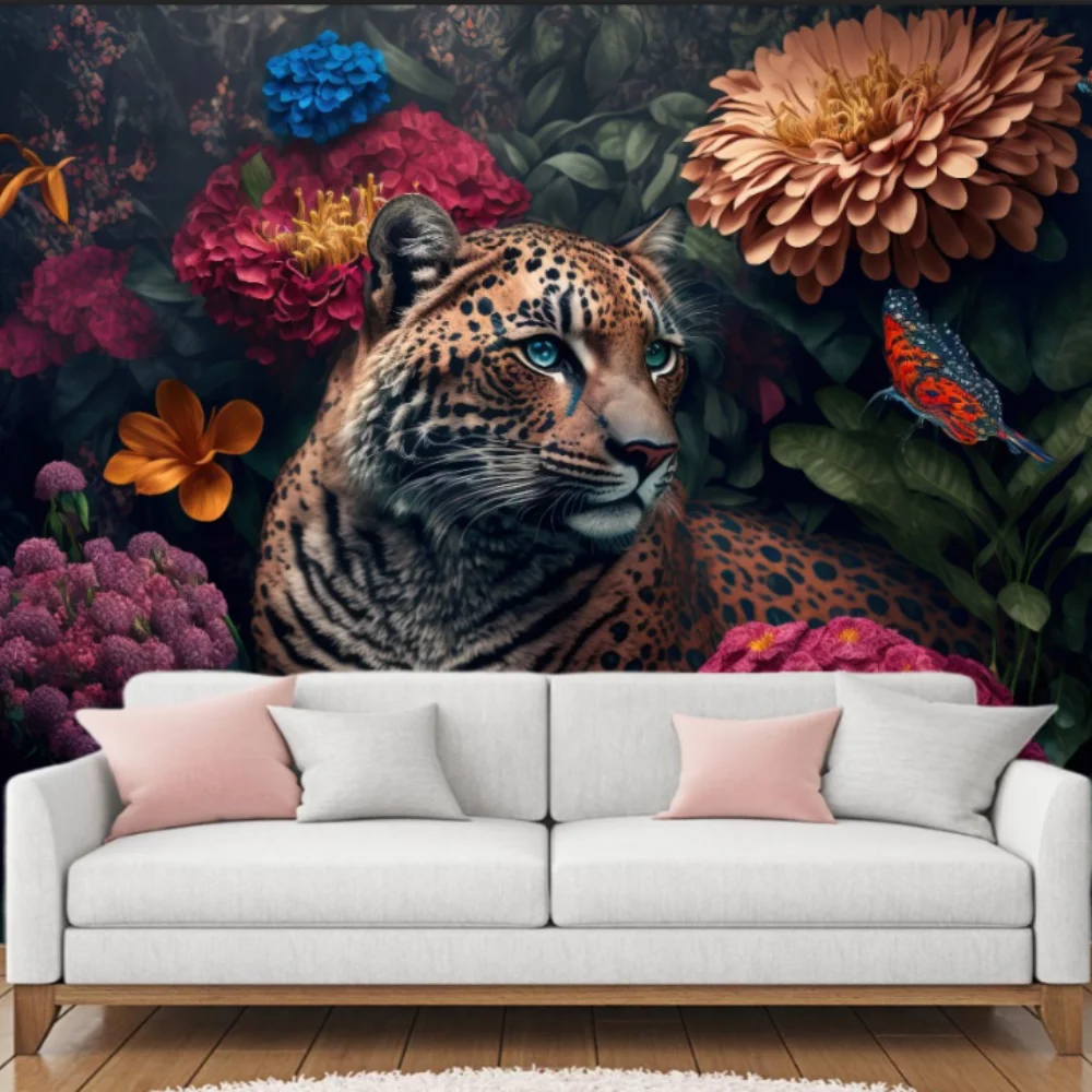 beibehang Customized modern bedroom, living room, fierce tiger breaking through the wall, TV background wallpaper