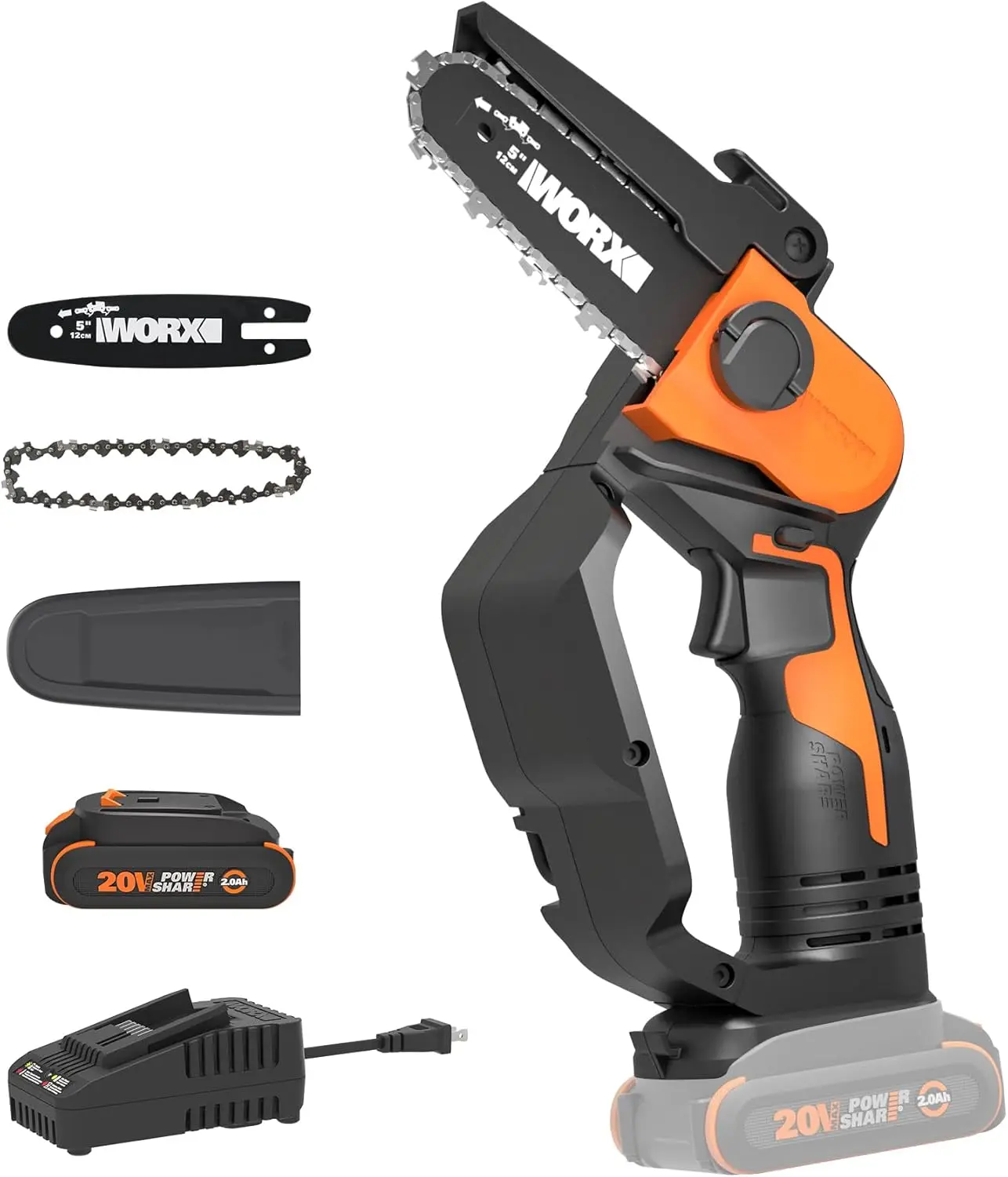 

20V Cordless Mini Chainsaw, 5 Inch, 3.9 lbs Lightweight, Fast 22 ft/s Cutting, Includes Battery & Charger
